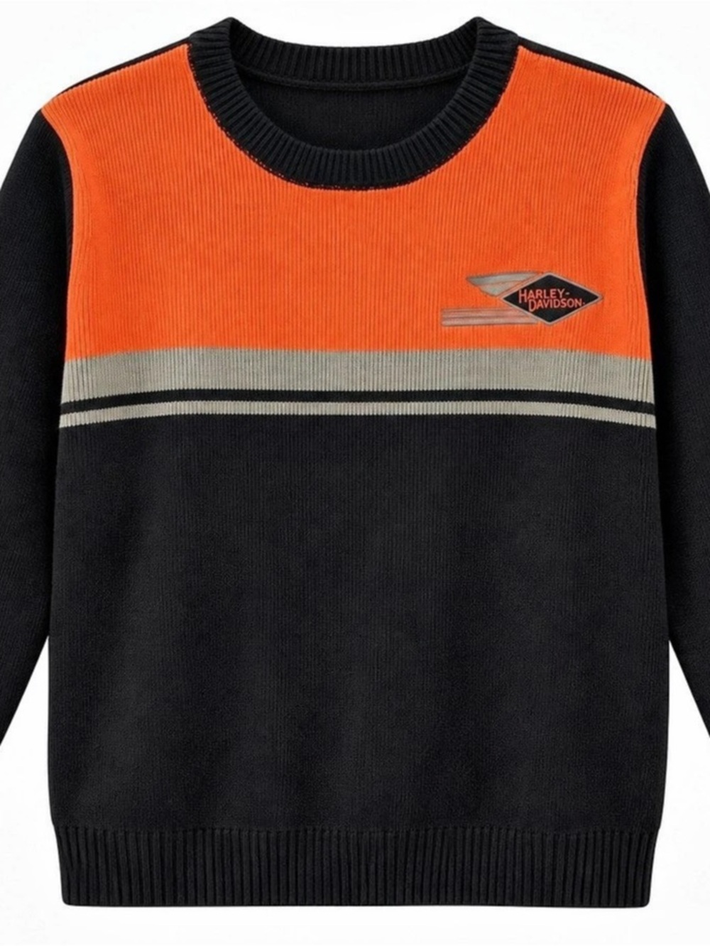 Harley-Davidson Color Block Crewneck Sweater in Black & Orange
